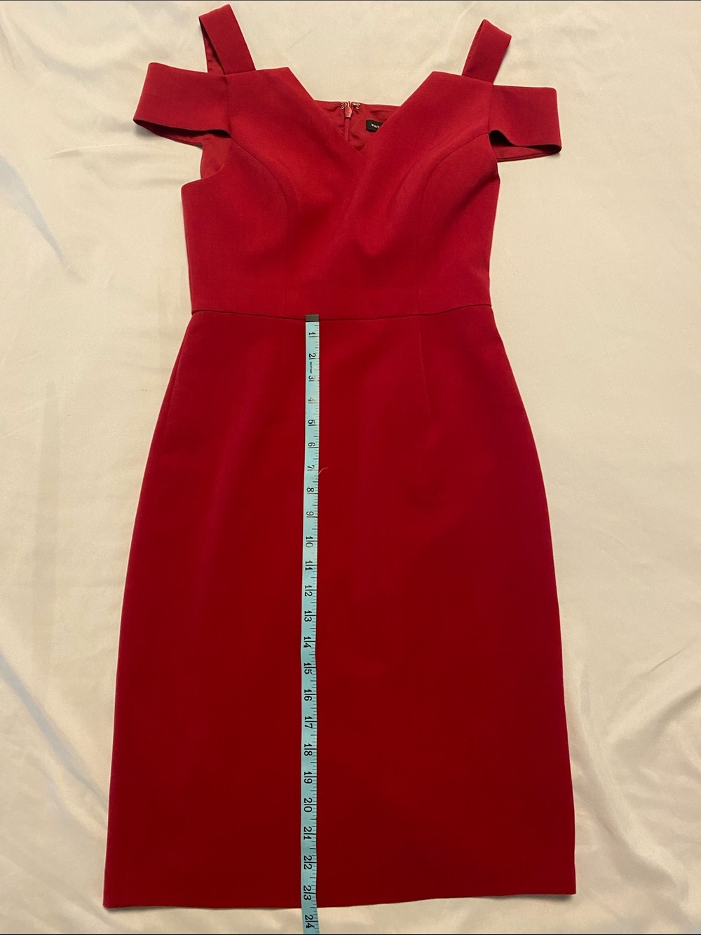 White House Black Market Red Off-Shoulder Midi Sheath Dress